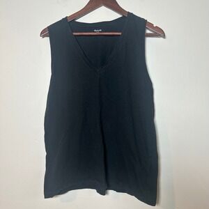 Madewell Muscle Tank Top Women Size L Black V-Neck Sleeveless Cotton Blend